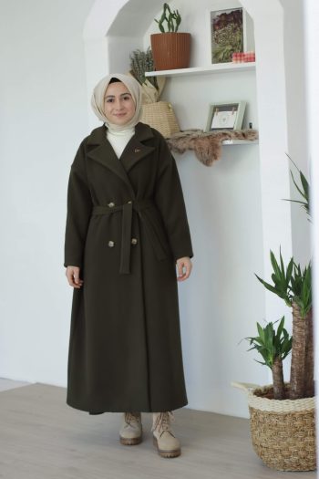 Oversize Astarlı Kaban Haki