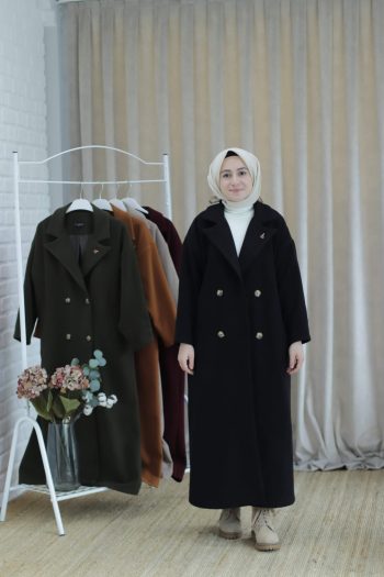 Oversize Astarlı Kaban Siyah