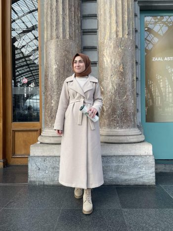 Astarlı Kuşaklı Klasik Kaban Bej