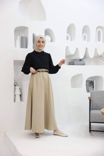 Krep Kısa Gömlek Siyah