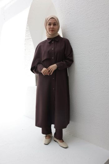 Linen Trenç Gömlek Kestane Kahvesi