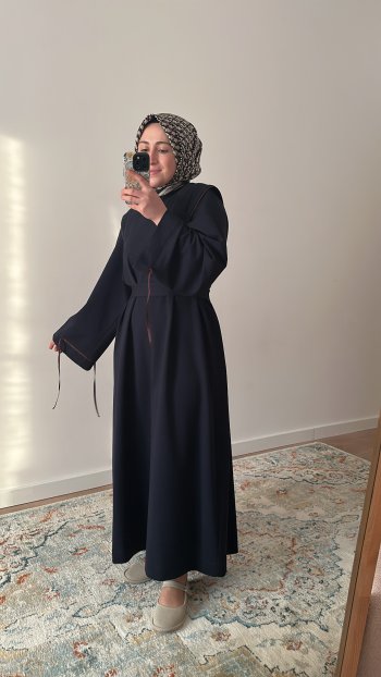 Şerit Detaylı Elbise Lacivert