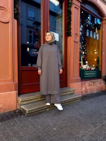 Düğme Detaylı Sweat Takım Füme