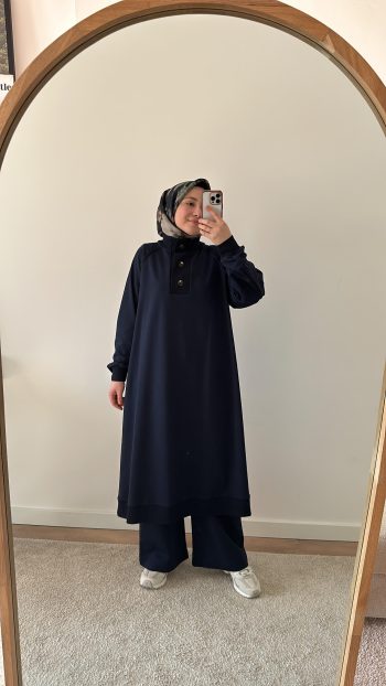 Düğme Detaylı Sweat Takım Lacivert